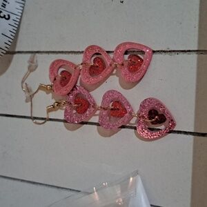 Pink Heart Sparle Dangle Earrings